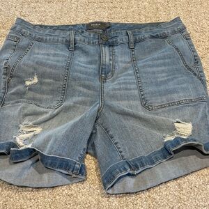 Torrid Sz 16 Distressed Denim Blue Jean Shorts Cuffed